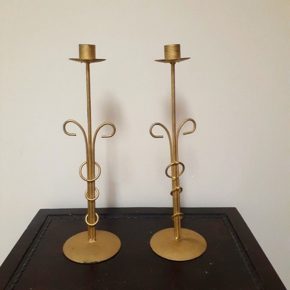 Golden/rusty  2 candle stands  14 inches - Picture 1 of 8